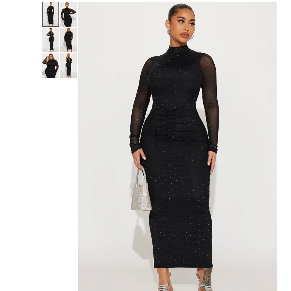 Fashion Nova - All That Glimmer Mesh Maxi Dress - Black